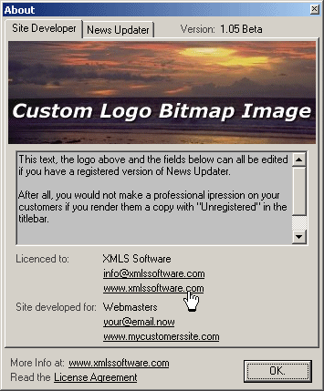 Customizable about box for registered versions
